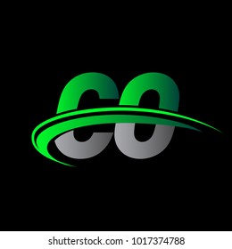 initial letter CO logotype company name colored green and black swoosh design. vector logo for business and company identity.