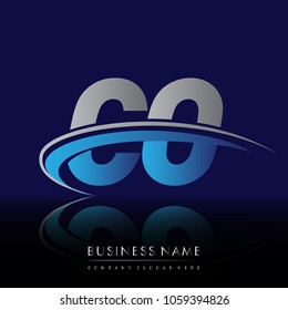 initial letter CO logotype company name colored blue and grey swoosh design. vector logo for business and company identity.
