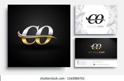 initial letter CO logotype company name colored gold and silver swoosh design. Vector sets for business identity on white background.