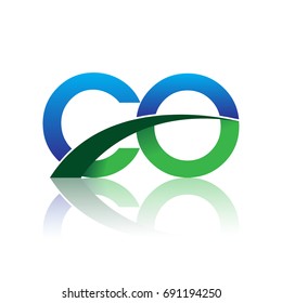 initial letter CO logotype company name colored blue and green swoosh design. vector logo for business and company identity.
