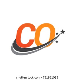 initial letter CO logotype company name colored orange and grey swoosh star design. vector logo for business and company identity.