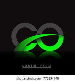 initial letter CO logotype company name colored green and black swoosh design. vector logo for business and company identity.
