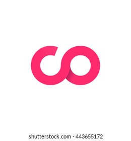 initial letter co modern linked circle round lowercase logo pink