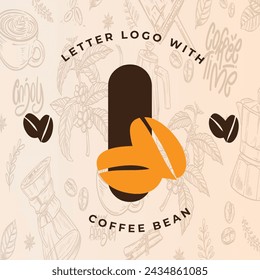 Initial I letter with Coffee Cup, Coffee Bean, Liquid for Coffee Shop, Restaurant, Cafe, Beverage Business Simple and modern Logo