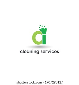 a initial letter combine with broom for cleaning service, house maintenance, repair, housecleaning, logo vector template concept