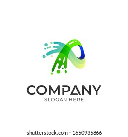 Letra inicial A combinada con el diseño del logotipo del vector de salpicadura de agua, logotipo de marca de letra creativa.