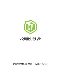 Letra inicial CP elementos de plantilla de diseño de logotipo de hoja ecológica