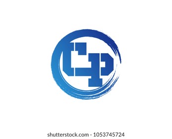Initial letter CP logo with blue zen brush