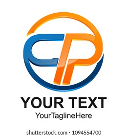 Initial letter CP logo design template element circle colored orange blue for business and company identity