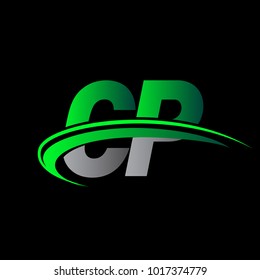 initial letter CP logotype company name colored green and black swoosh design. vector logo for business and company identity.