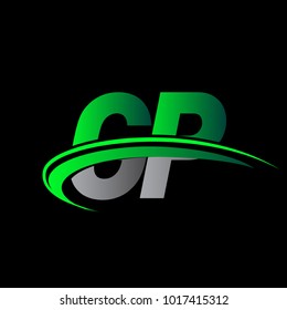 initial letter CP logotype company name colored green and black swoosh design. vector logo for business and company identity.