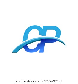 initial letter CP logotype company name colored blue and swoosh design. vector logo for business and company identity.
