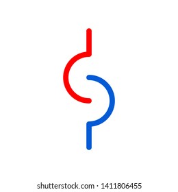 Initial letter cp minimalist typographic art monogram shape business brand identity logo, red and blue color on white background.