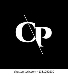 Initial Letter CP Monogram Sliced. Modern logo template isolated on black background
