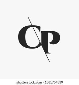 Initial Letter CP Monogram Sliced. Modern logo template isolated on gray background