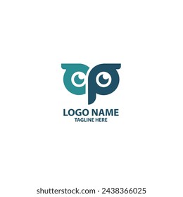 Letra inicial CP owl logo design vector