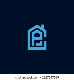 Letra inicial CP casa PC logotipo abstracto diseño minimalista monograma propiedad símbolo inmobiliario vector vector