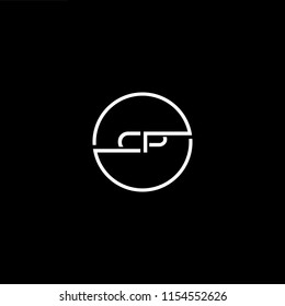 Initial letter CP PC minimalist art monogram circle shape logo, white color on black background