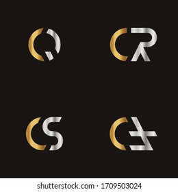 Initial Letter CQ CR CS CT logo icon design template elements. Modern line logo with gold silver luxury style. Can be used for business, company group, consulting, finance. Vector Illustration.