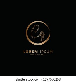 Initial letter Cq Logo Design Template. Gold Letter with Circle Isolated on Black Background. Suitable for Business, Consulting Group Company 