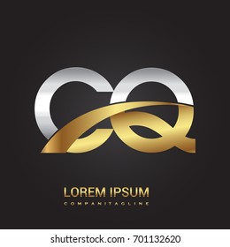 initial letter CQ logotype company name colored gold and silver swoosh design. isolated on black background.