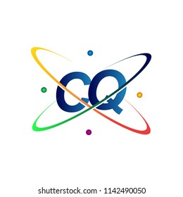 initial letter CQ logotype science icon colored blue, red, green and yellow swoosh design. vector logo for business and company identity.