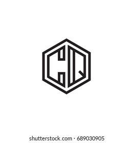 Initial letter CQ, minimalist line art monogram hexagon logo, black color