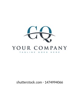 Initial letter CQ, overlapping movement swoosh horizon logo company design inspiration in blue and gray color vector