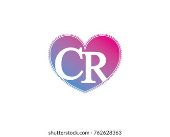 the initial letter CR in the heart symbol as a logo, sign and decoration