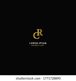 Initial letter CR linked uppercase logo design template elements. Gold letter isolated on black background. Suitable for business, consulting group company.