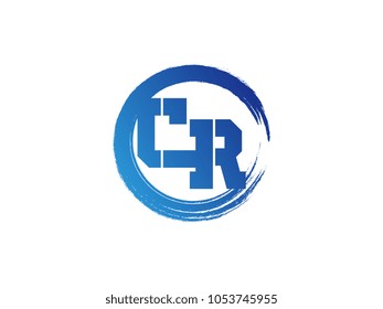 Initial letter CR logo with blue zen brush