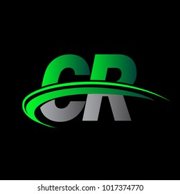 initial letter CR logotype company name colored green and black swoosh design. vector logo for business and company identity.