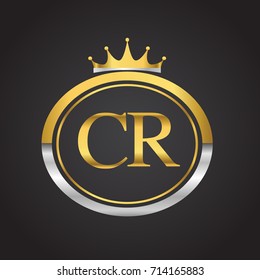 initial letter CR logotype company name with oval shape and crown, gold and silver color. vector logo for business and company identity.