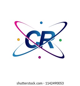 initial letter CR logotype science icon colored blue, red, green and yellow swoosh design. vector logo for business and company identity.