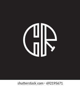 Initial letter CR, minimalist line art monogram circle shape logo, white color on black background