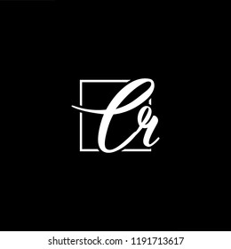 Initial letter CR RC minimalist art monogram shape logo, white color on black background