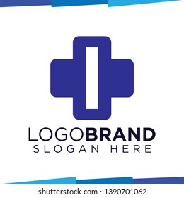 i Initial Letter cross medical logo vector template