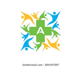 initial Letter A Cross plus medical health care logo icon design template illustrations