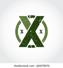 Initial Letter Cross X Logo Green Army Tactical Outdoor Gear Logo Symbol