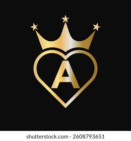 Initial Letter A Crown Logo Concept With Heart and Star Symbol Vector Template