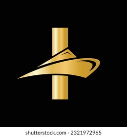 Initial Letter I Cruise Ship Logo Boat Icon. Yacht Symbol, Marine Logotype