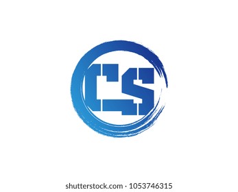 Initial letter CS logo with blue zen brush