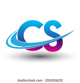 initial letter CS logotype company name colored blue and magenta swoosh design. vector logo for business and company identity.
