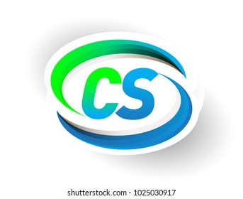 initial letter CS logotype company name colored blue and green swoosh design, modern logo concept. vector logo for business and company identity.

