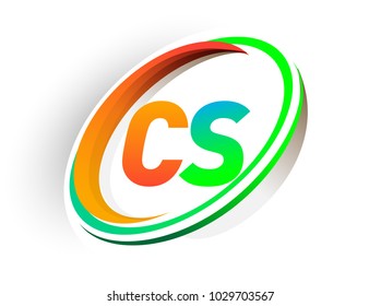 initial letter CS logotype company name colored orange and green circle and swoosh design, modern logo concept. vector logo for business and company identity.