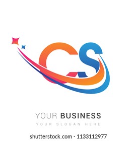initial letter CS logotype company name colored orange, red and blue swoosh star design. vector logo for business and company identity.