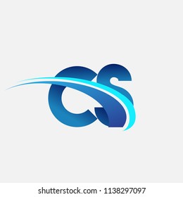 initial letter CS logotype company name colored blue and swoosh design. vector logo for business and company identity.
