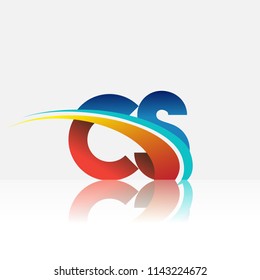 initial letter CS logotype company name colored red and blue and swoosh design. vector logo for business and company identity.
