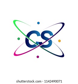 initial letter CS logotype science icon colored blue, red, green and yellow swoosh design. vector logo for business and company identity.