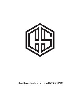 Initial letter CS, minimalist line art monogram hexagon logo, black color